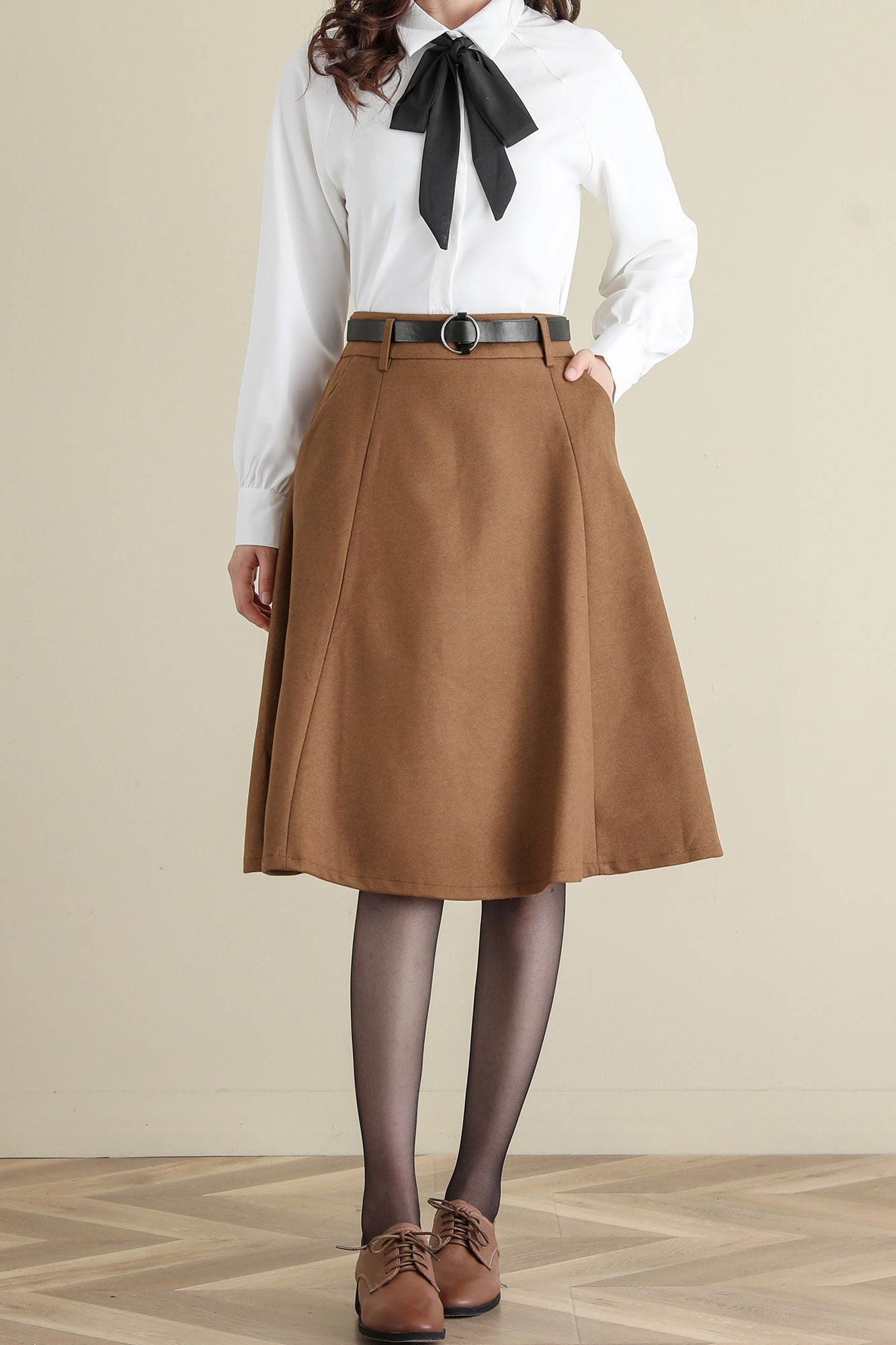 Winter Wool Midi Length High Waist A Line Skirt C2519