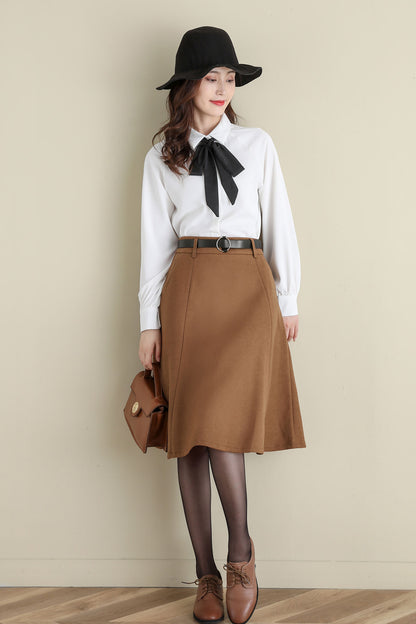 Winter Wool Midi Length High Waist A Line Skirt C2519