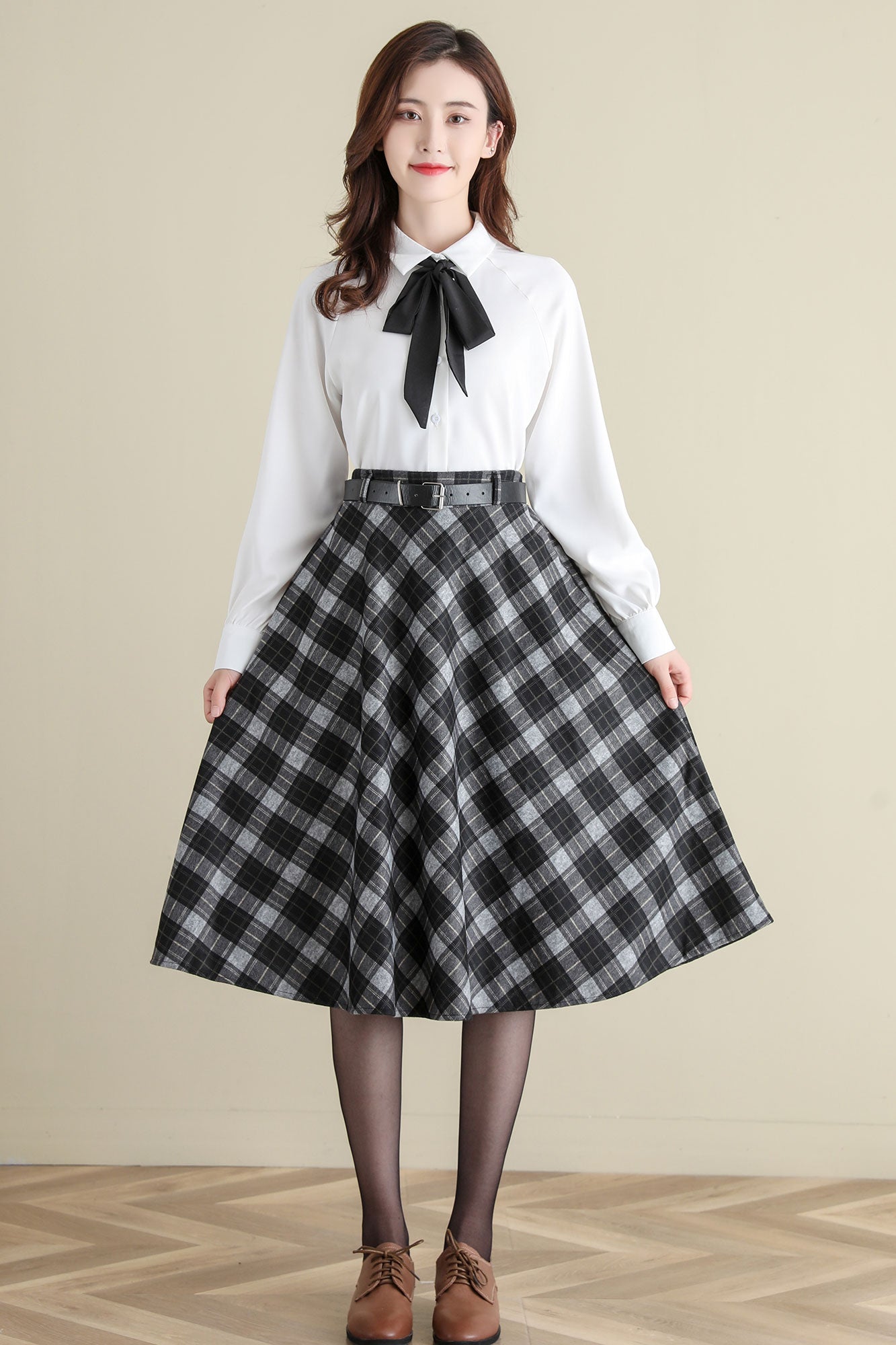 Vintage Inspired Wool Plaid Skirt for Women, Midi Skirt C252201