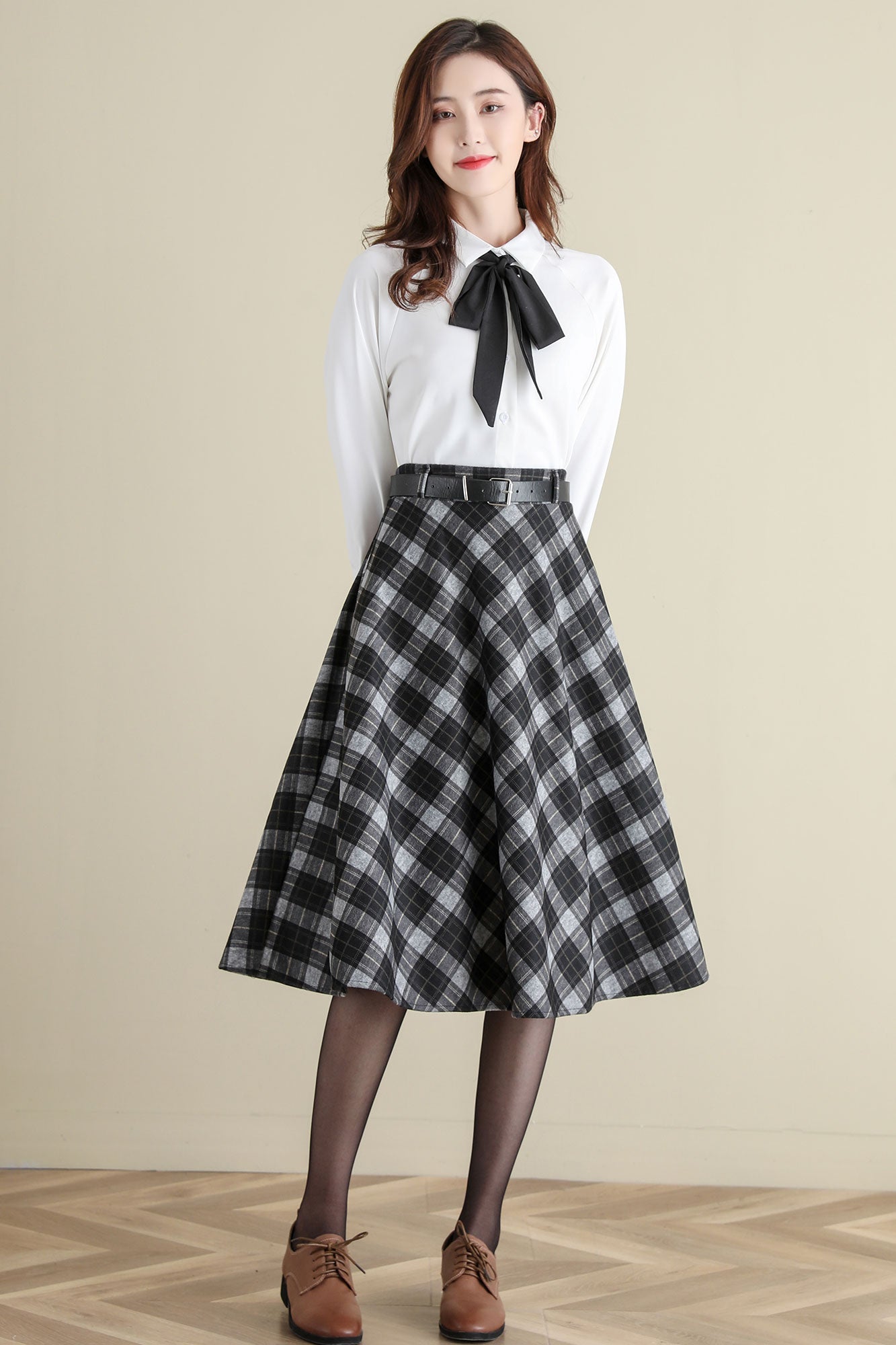 Vintage Inspired Wool Plaid Skirt for Women, Midi Skirt C252201