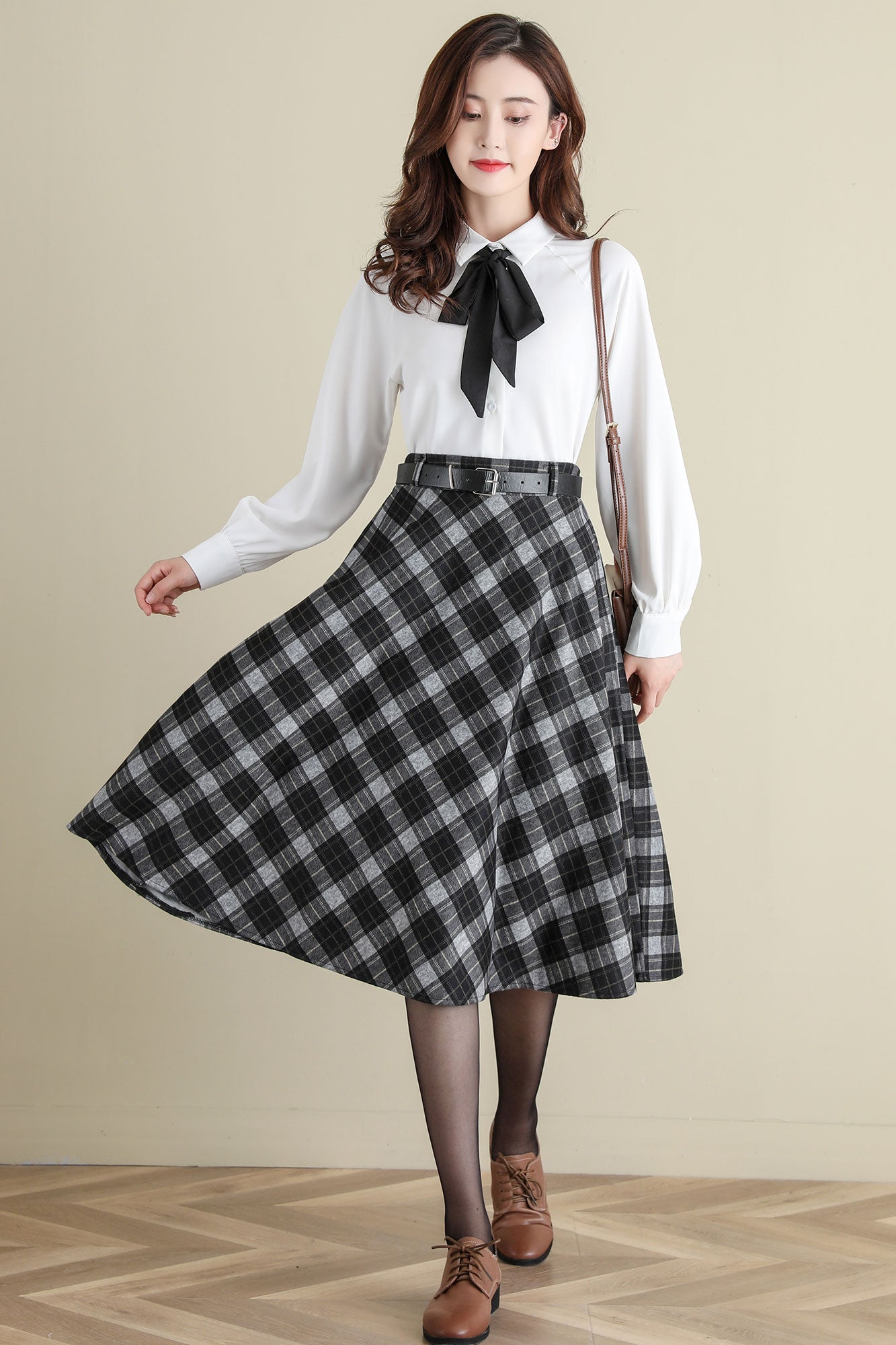 Vintage Inspired Wool Plaid Skirt for Women, Midi Skirt C252201