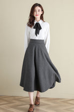 Load image into Gallery viewer, Grey Midi Wool Skirt, A Line Wool Skirt, High Waist wool Skirt C252101

