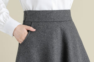 Grey Midi Wool Skirt, A Line Wool Skirt, High Waist wool Skirt C252101