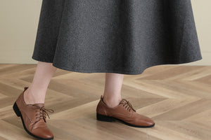 Grey Midi Wool Skirt, A Line Wool Skirt, High Waist wool Skirt C252101