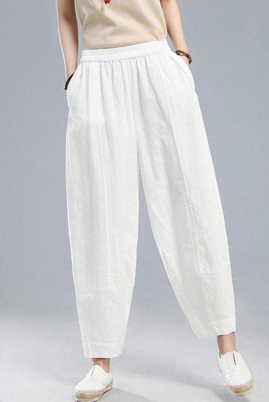 White Casual Leisure Linen Pants C1806