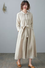 Load image into Gallery viewer, Collared Midi Linen Shirt Dress for Women C210502
