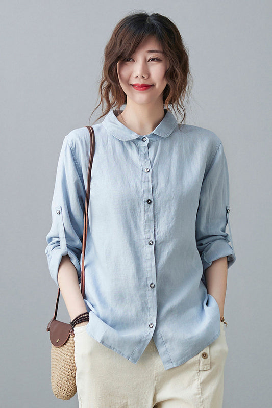 Loose Spring Linen Shirt Blouse C210901