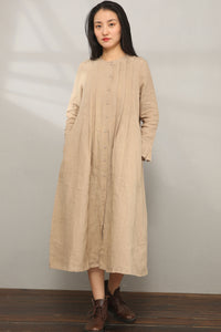 Loose Crew Linen Shirt Dress C197202