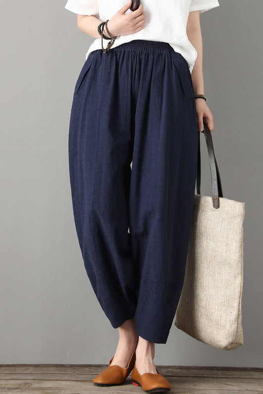 Blue Casual Leisure Linen Pants C180601