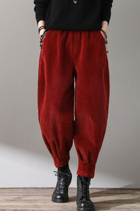Red Casual High Waist Corduroy Pants C181101