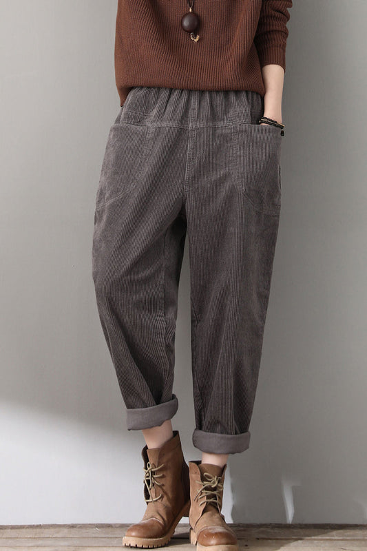 Casual Elastic Waist Corduroy Pants C1815