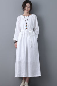Loose Fit Classic White Linen Dress C1861