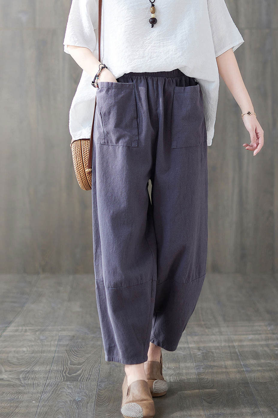 Purple Baggy Linen Pants C1874