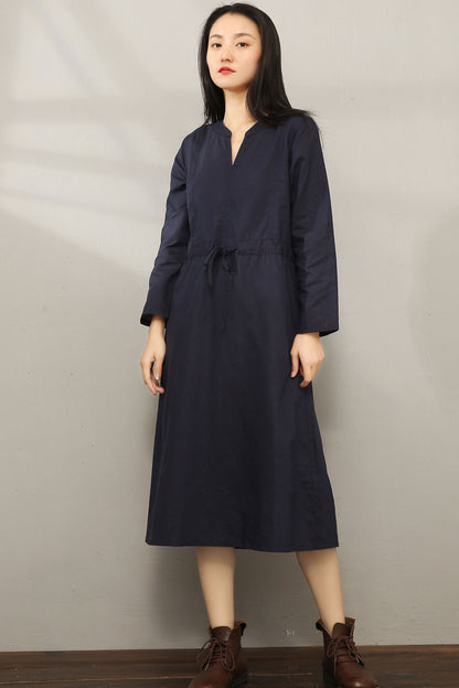 Casual Midi V-neck Shirt Dress C1975