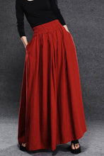 Load image into Gallery viewer, elastic waist red linen maxi skirt C054
