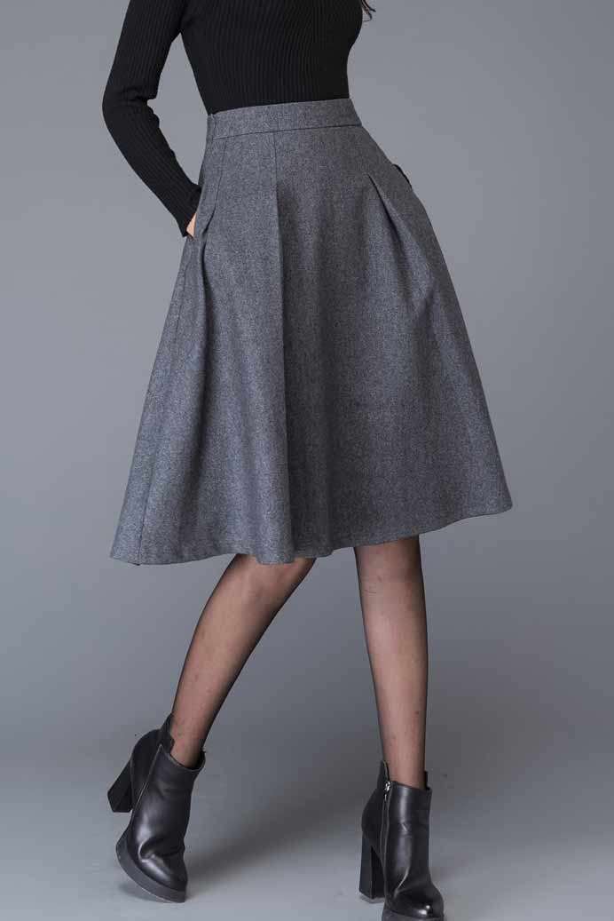 Vintage Women Grey Wool Skirt C1003 XS#yy01664