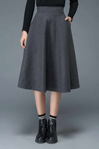 Women A-Line Midi Wool Skirt C1193