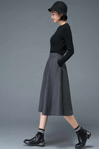 Women A-Line Midi Wool Skirt C1193#