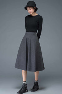 Women A-Line Midi Wool Skirt C1193#