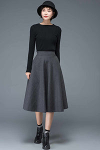 Women A-Line Midi Wool Skirt C1193