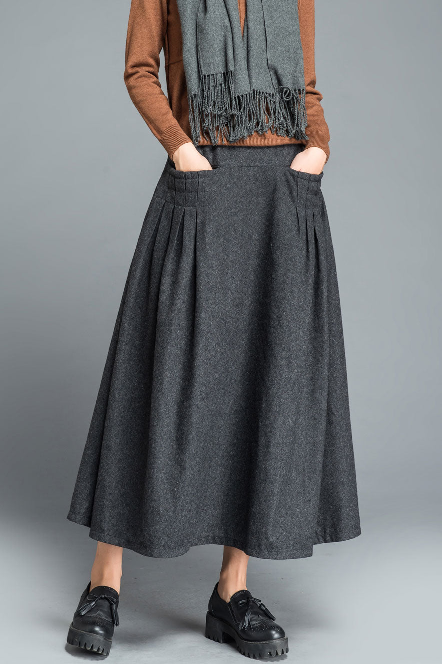 Winter gray wool maxi skirt C1204