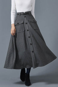 Button front wool skirt C1609#