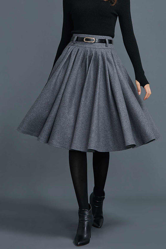 Knee Length Circle Wool Skirt for Women C1660