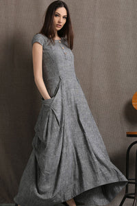 Grey Linen Asymmetric Dress C427