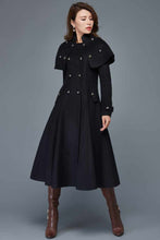 Load image into Gallery viewer, Women&#39;s Black Capelet Wool Coat C957
