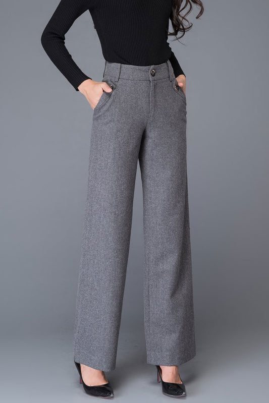 High waist wool pants in gray C1000