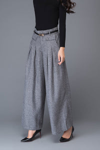 Gray wool wide leg pants C1001