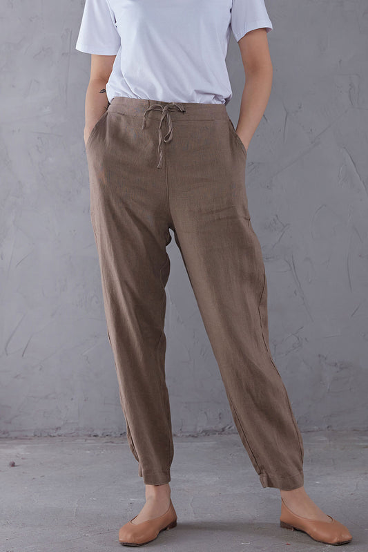 Elastic Waist Minimalist Linen Pants C1902