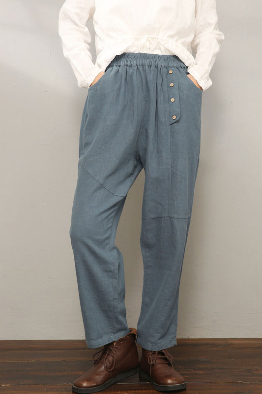 Casual Elastic Waist Cropped Linen Pants C1969