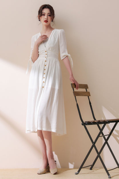 Button front Little white dress C1774