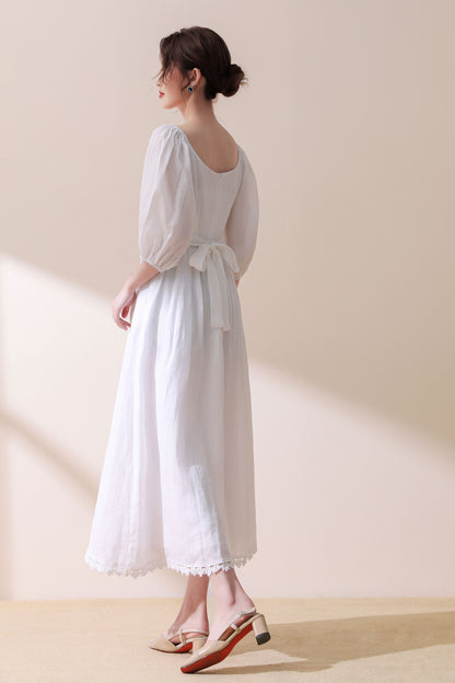 White wedding linen party dress C2891