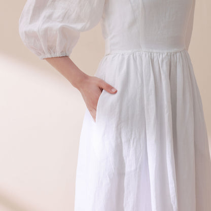 White wedding linen party dress C2891