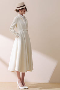 White Wedding Maxi Wool Coat C1779#