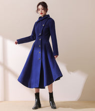 Load image into Gallery viewer, Asymmetric Hooded wool jacket coat In Blue C1780
