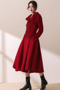 Red Winter Swing Wool Coat C1792 XS#YY04281