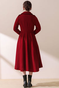 Red Winter Swing Wool Coat C1792 XS#YY04281