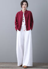 Load image into Gallery viewer, White Elastc Waist High Wasit Linen Pants C186502
