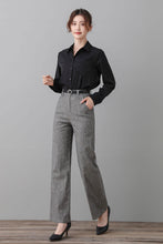 Load image into Gallery viewer, Gray Linen Pants, High Waist Long Pants C2551
