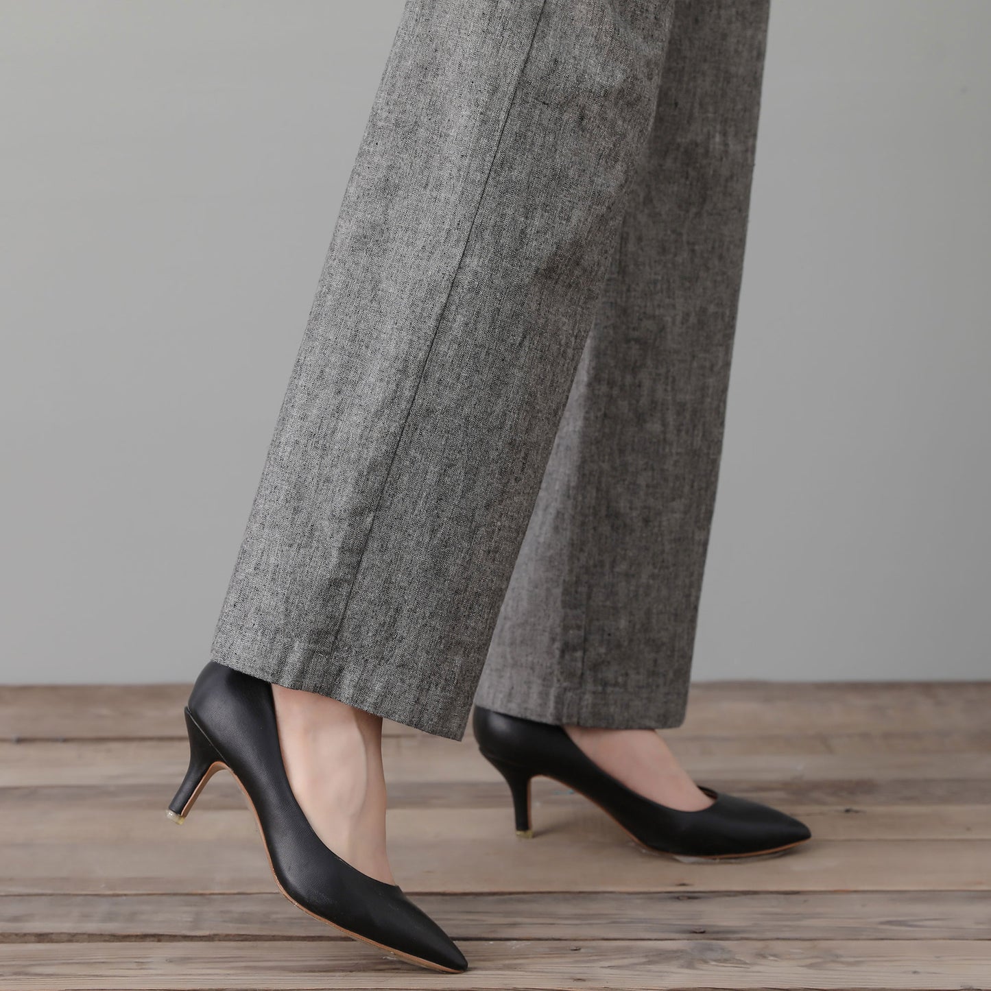 Gray Linen Pants, High Waist Long Pants C2551