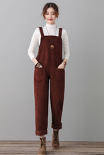 Load image into Gallery viewer, Women Wine Red Corduroy Overalls C2553
