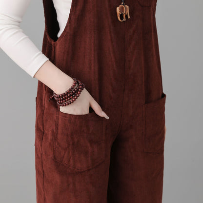 Women Wine Red Corduroy Overalls C2553