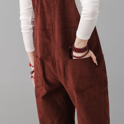 Women Wine Red Corduroy Overalls C2553