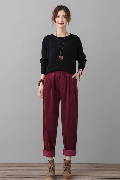 Burgundy Corduroy Pants Women C2556
