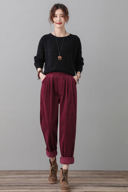 Burgundy Corduroy Pants Women C2556