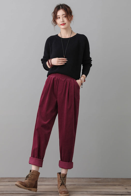 Burgundy Corduroy Pants Women C2556