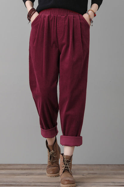 Burgundy Corduroy Pants Women C2556
